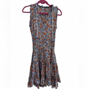 Poupette St. Barth Floral Midi Dress - Blue and Orange xs